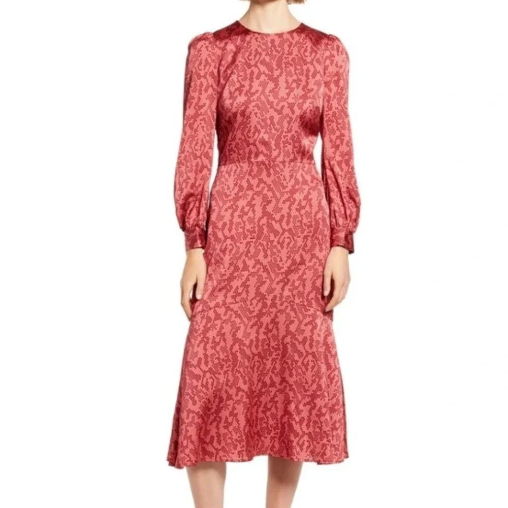 Chelsea28 Pink Red Snakeskin Print Midi Dress Long Sleeve Mens Size S‎